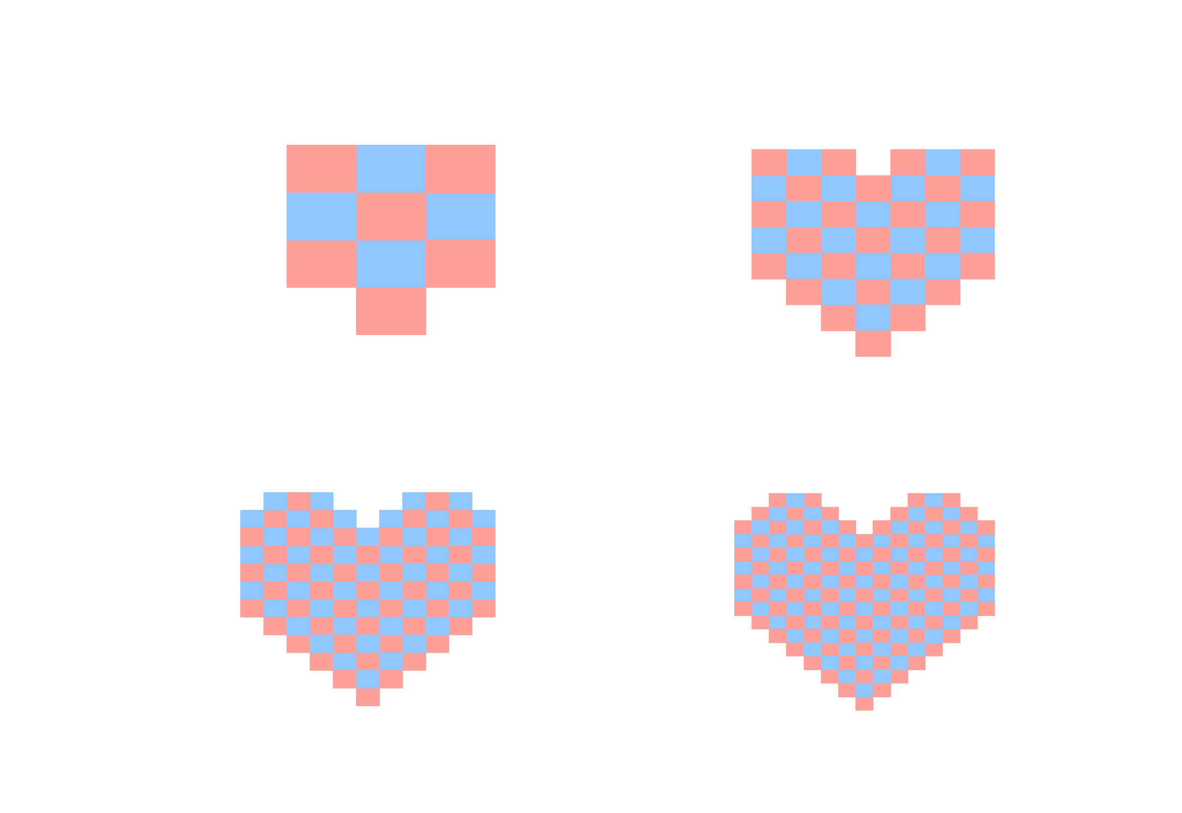 filled, alternating colored hearts